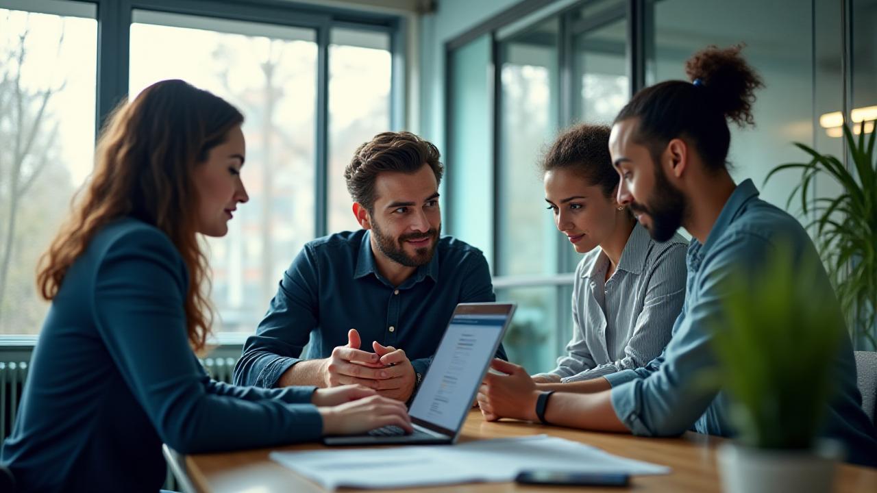 Modern London fintech workspace with collaborative tech professionals